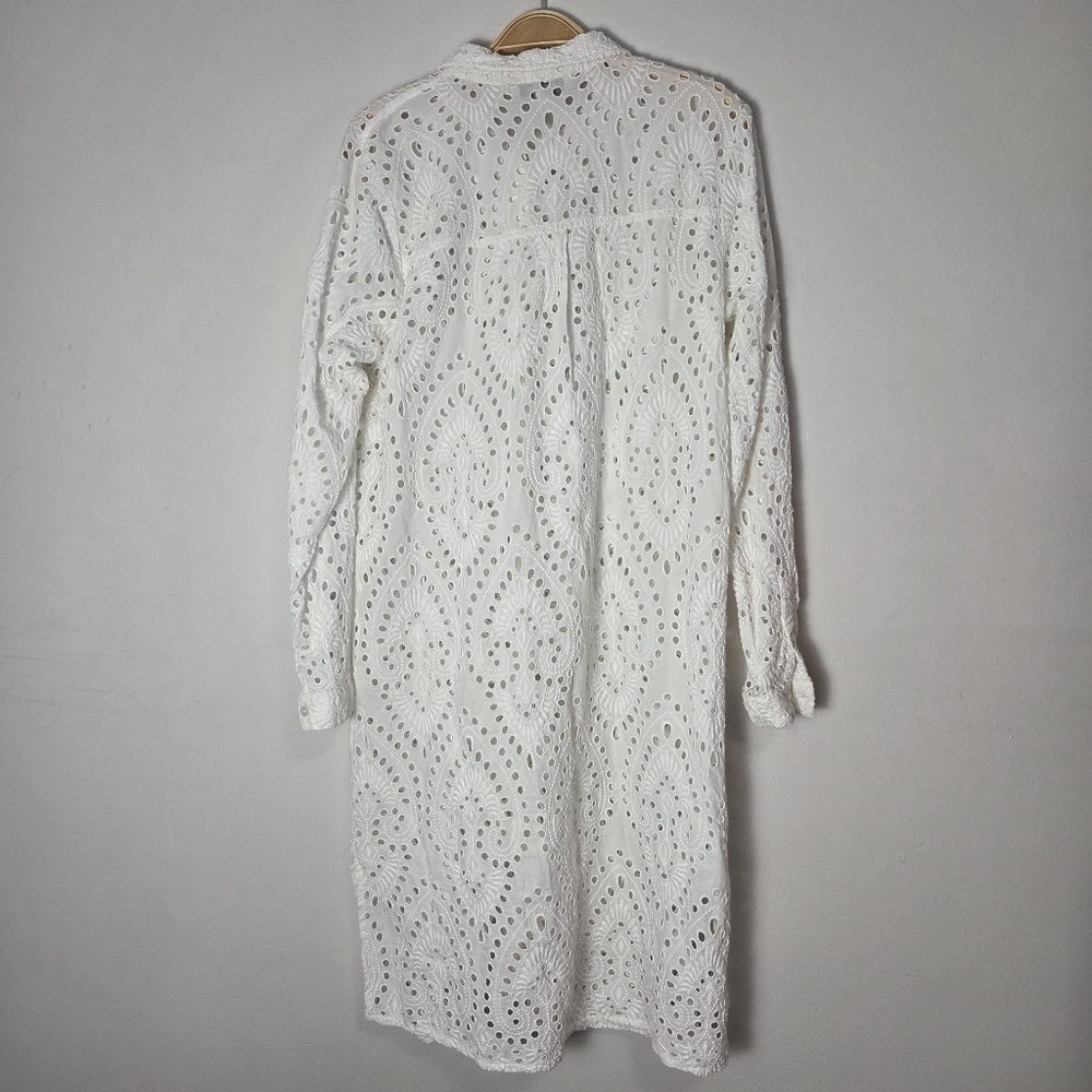 Part Two White Eyelet Broderie Anglaise Cotton Button Front Duster Dress - Picture 10 of 12